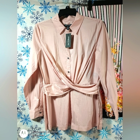 LS Button Down Stretch Faux WrapBlouse Blush Kenneth Cole New York Rose Petal - Picture 8 of 16